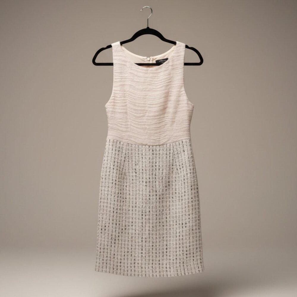 Alice + Olivia Ivory Silk Ruched Bodice Tweed Skirt Cocktail Dress Small